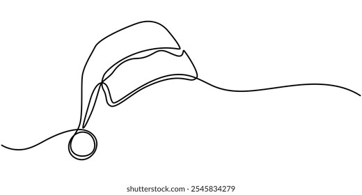 Dibujo de línea continua de sombrero de santa. Icono de línea continua de sombrero de Santa, Sombrero de Santa dibujado a mano, Línea continua de sombrero de Navidades, Trazo editable, Dibujo de línea continua de gorra de santa.
