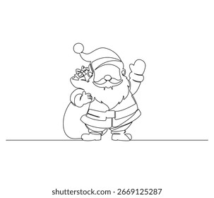 Desenho de linha contínua de um Papai Noel. Ilustração de linha única de Santa. Ilustração, conceito de Natal. Estrutura de tópicos editável