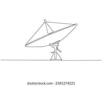 Continuous line drawing of satellite dish. Single line illustration of parabolic antenna. Radio, network, signal concept. Editable outline