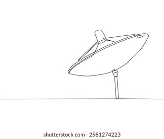 Continuous line drawing of satellite dish. Single line illustration of parabolic antenna. Radio, network, signal concept. Editable outline