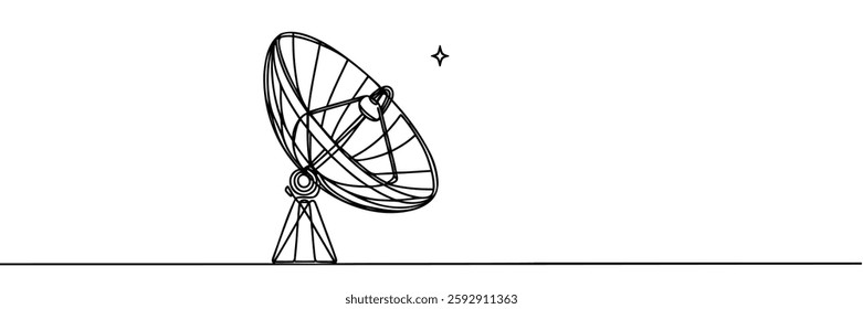 Continuous line drawing of satellite dish, tecnologi design, object one line single line art, vector illustration.