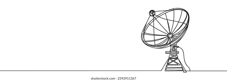 Continuous line drawing of satellite dish, tecnologi design, object one line single line art, vector illustration.