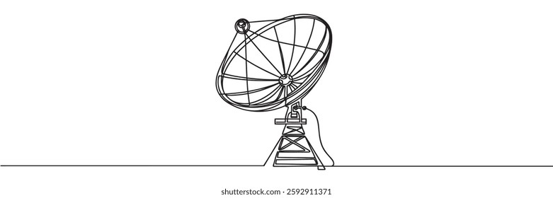 Continuous line drawing of satellite dish, tecnologi design, object one line single line art, vector illustration.