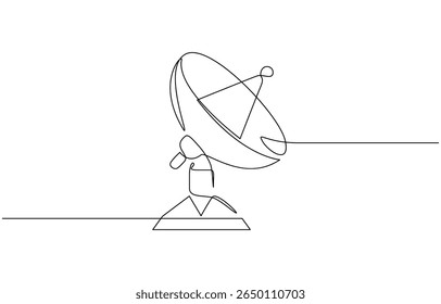 Continuous line drawing of satellite dish, object one line single line art, Continuous line drawing of satellite dish, tecnologi design vector illustration.