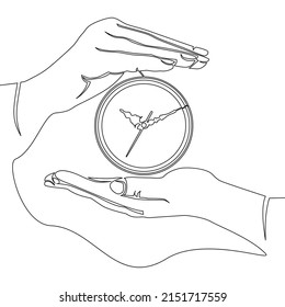 Continuous line drawing save time hand and circle clock concept