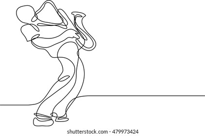 continuous line drawing of saxophone player