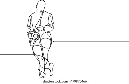 continuous line drawing of saxophone player standing