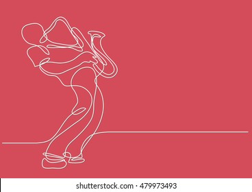 continuous line drawing of saxophone player