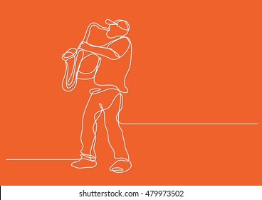 continuous line drawing of saxophone player