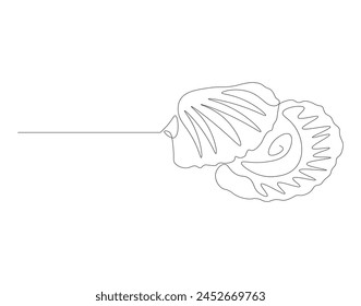 Continuous line drawing of scallop shellfish. One line of shellfish. Marine animal concept continuous line art. Editable outline.