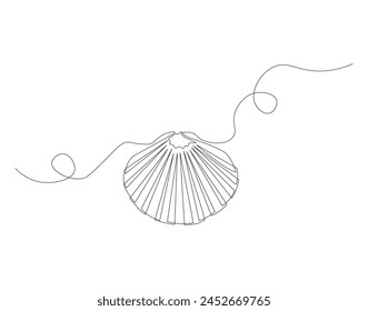 Continuous line drawing of scallop shellfish. One line of shellfish. Marine animal concept continuous line art. Editable outline.