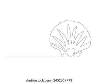 Continuous line drawing of scallop shellfish. One line of shellfish. Marine animal concept continuous line art. Editable outline.