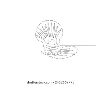 Continuous line drawing of scallop shellfish. One line of shellfish. Marine animal concept continuous line art. Editable outline.