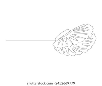 Continuous line drawing of scallop shellfish. One line of shellfish. Marine animal concept continuous line art. Editable outline.