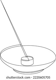 Continuous line drawing of scented Spa stick on holder. Incense sticks. Cosmetic procedure, yoga and aromatherapy vector illustration.