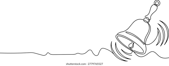 Continuous line drawing of school bell, symbolizing class time and routine, line art vector illustration.