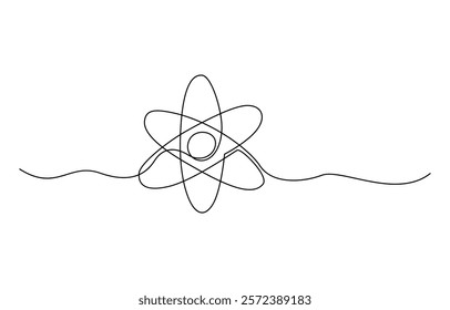 Continuous Line Drawing of Science Icon. Hand Drawn Symbol Vector Illustration, Continuous one line drawing atom or proton nucleus sign symbol isolated vector illustration.