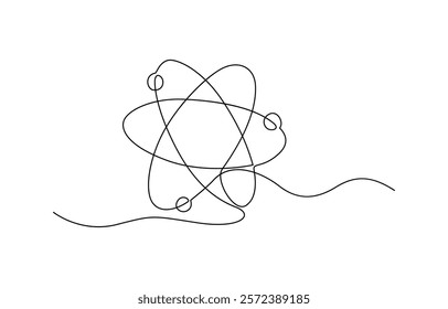 Continuous Line Drawing of Science Icon. Hand Drawn Symbol Vector Illustration, Continuous one line drawing atom or proton nucleus sign symbol isolated vector illustration.