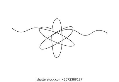 Continuous Line Drawing of Science Icon. Hand Drawn Symbol Vector Illustration, Continuous one line drawing atom or proton nucleus sign symbol isolated vector illustration.