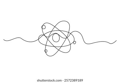 Continuous Line Drawing of Science Icon. Hand Drawn Symbol Vector Illustration, Continuous one line drawing atom or proton nucleus sign symbol isolated vector illustration.