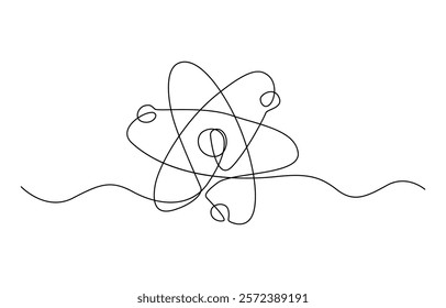 Continuous Line Drawing of Science Icon. Hand Drawn Symbol Vector Illustration, Continuous one line drawing atom or proton nucleus sign symbol isolated vector illustration.