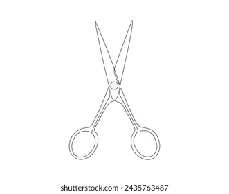 Continuous Line Drawing Of Scissors. One Line Of Scissors For Cutting. Scissors Continuous Line Art. Editable Outline.