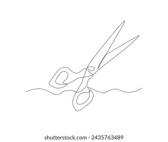 Continuous Line Drawing Of Scissors. One Line Of Scissors For Cutting. Scissors Continuous Line Art. Editable Outline.