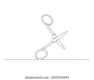 Continuous Line Drawing Of Scissors. One Line Of Scissors For Cutting. Scissors Continuous Line Art. Editable Outline.