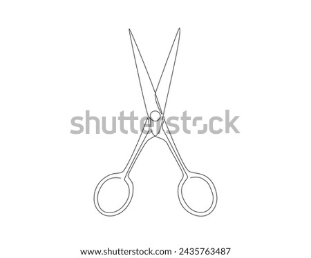 Continuous Line Drawing Of Scissors. One Line Of Scissors For Cutting. Scissors Continuous Line Art. Editable Outline.