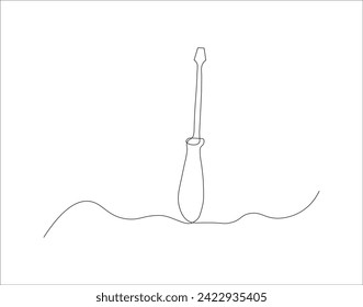 Continuous Line Drawing Of Screwdriver. One Line Of Screwdriver. Screwdriver Continuous Line Art. Editable Outline.