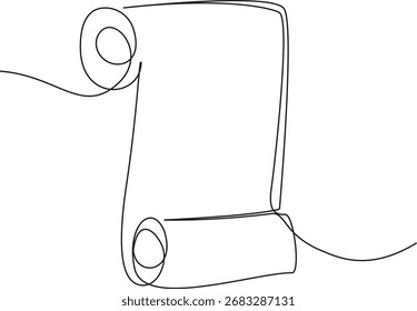 A continuous line drawing of a scroll with curled edges.
