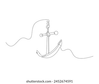 Continuous line drawing of sea anchor. One line of sea anchor. Marine element concept continuous line art. Editable outline.