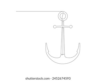 Continuous line drawing of sea anchor. One line of sea anchor. Marine element concept continuous line art. Editable outline.