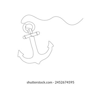 Continuous line drawing of sea anchor. One line of sea anchor. Marine element concept continuous line art. Editable outline.