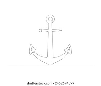 Continuous line drawing of sea anchor. One line of sea anchor. Marine element concept continuous line art. Editable outline.
