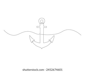 Continuous line drawing of sea anchor. One line of sea anchor. Marine element concept continuous line art. Editable outline.