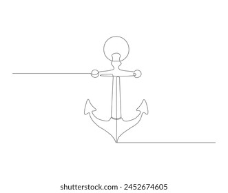 Dibujo de línea continua de ancla de mar. Una línea de ancla de mar. Concepto de elemento marino arte de línea continua. Esquema editable.