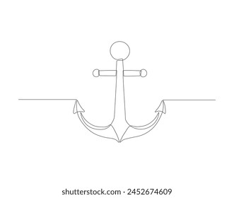Continuous line drawing of sea anchor. One line of sea anchor. Marine element concept continuous line art. Editable outline.
