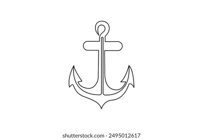 Continuous line drawing of sea anchor, Large sea anchor of the ship. Set of sea ocean elements. Continuous one line drawing of anchor banner. Linear style