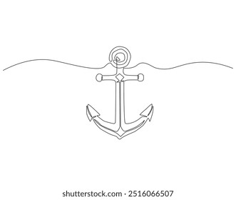 Continuous line drawing of sea anchor. Single line illustration of sea anchor. Maritime, Ocean, Sea, World anchor day concept. Editable outline

