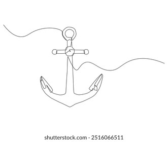 Continuous line drawing of sea anchor. Single line illustration of sea anchor. Maritime, Ocean, Sea, World anchor day concept. Editable outline
