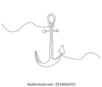 Continuous line drawing of sea anchor. Single line illustration of sea anchor. Maritime, Ocean, Sea, World anchor day concept. Editable outline
