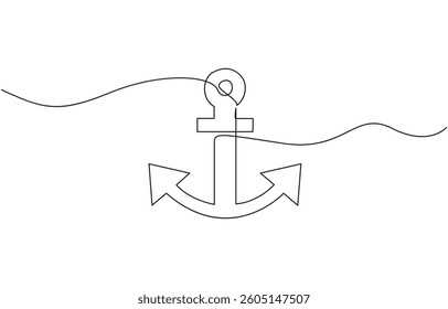 Continuous line drawing of sea anchor. Single line illustration of sea anchor, Continuous One Line Drawing of Sea Anchor. Vector Line Art Drawing of Anchor Black Isolated on White Background.