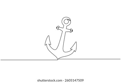Continuous line drawing of sea anchor. Single line illustration of sea anchor, Continuous One Line Drawing of Sea Anchor. Vector Line Art Drawing of Anchor Black Isolated on White Background.