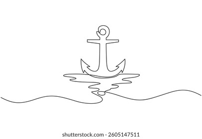 Continuous line drawing of sea anchor. Single line illustration of sea anchor, Continuous One Line Drawing of Sea Anchor. Vector Line Art Drawing of Anchor Black Isolated on White Background.