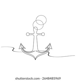Desenho de linha contínua da âncora de mar. Uma linha de âncora de mar. Elemento marinho conceito linha contínua arte. Contorno editável.