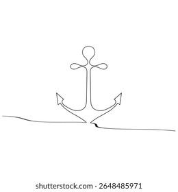 Desenho de linha contínua da âncora de mar. Uma linha de âncora de mar. Elemento marinho conceito linha contínua arte. Contorno editável.