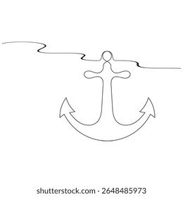 Desenho de linha contínua da âncora de mar. Uma linha de âncora de mar. Elemento marinho conceito linha contínua arte. Contorno editável.