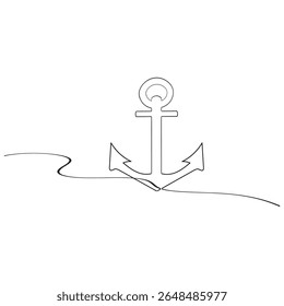 Continuous line drawing of sea anchor. One line of sea anchor. Marine element concept continuous line art. Editable outline.