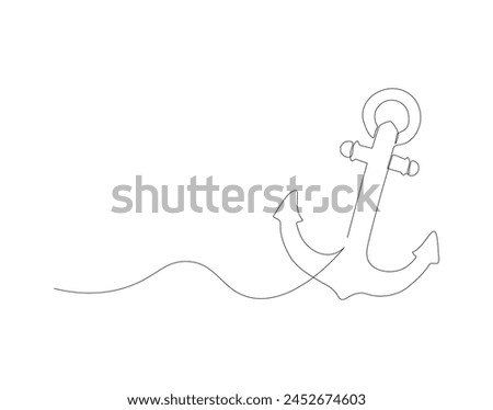 Continuous line drawing of sea anchor. One line of sea anchor. Marine element concept continuous line art. Editable outline.